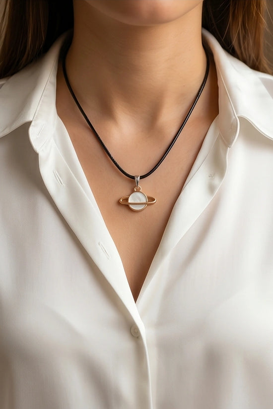 Gold and White Bow Ribbon Necklace