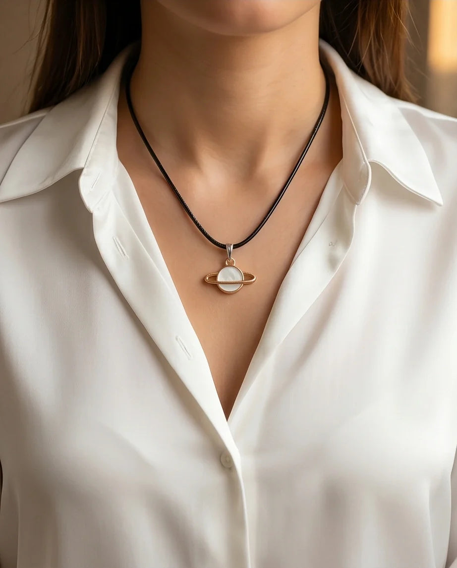 Gold and White Bow Ribbon Necklace