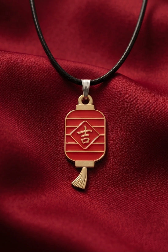 Traditional Red Lantern "Ji" Good Luck Pendant Necklace
