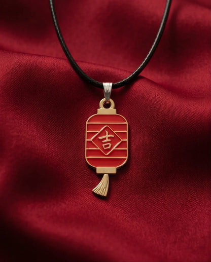 Traditional Red Lantern "Ji" Good Luck Pendant Necklace