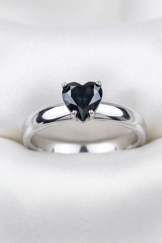Sterling Silver Heart-Cut Black Onyx Solitaire Ring