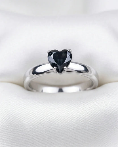 Sterling Silver Heart-Cut Black Onyx Solitaire Ring