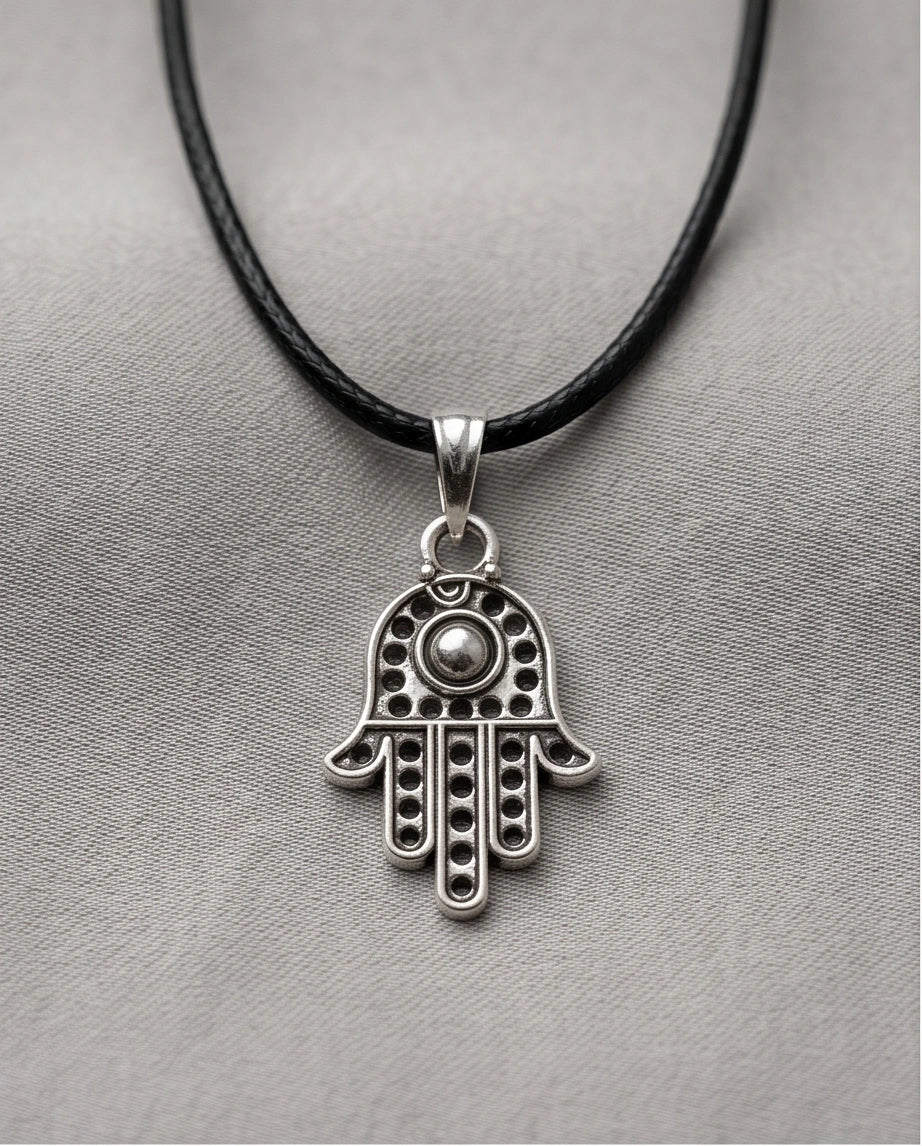 Silver Retro Hamsa Hand Necklace