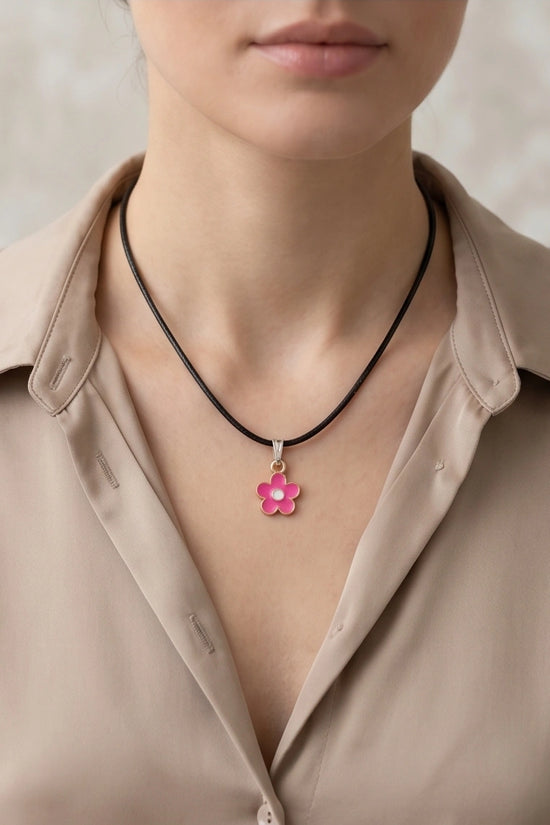 Gold and Pink Blossom Pendant Necklace