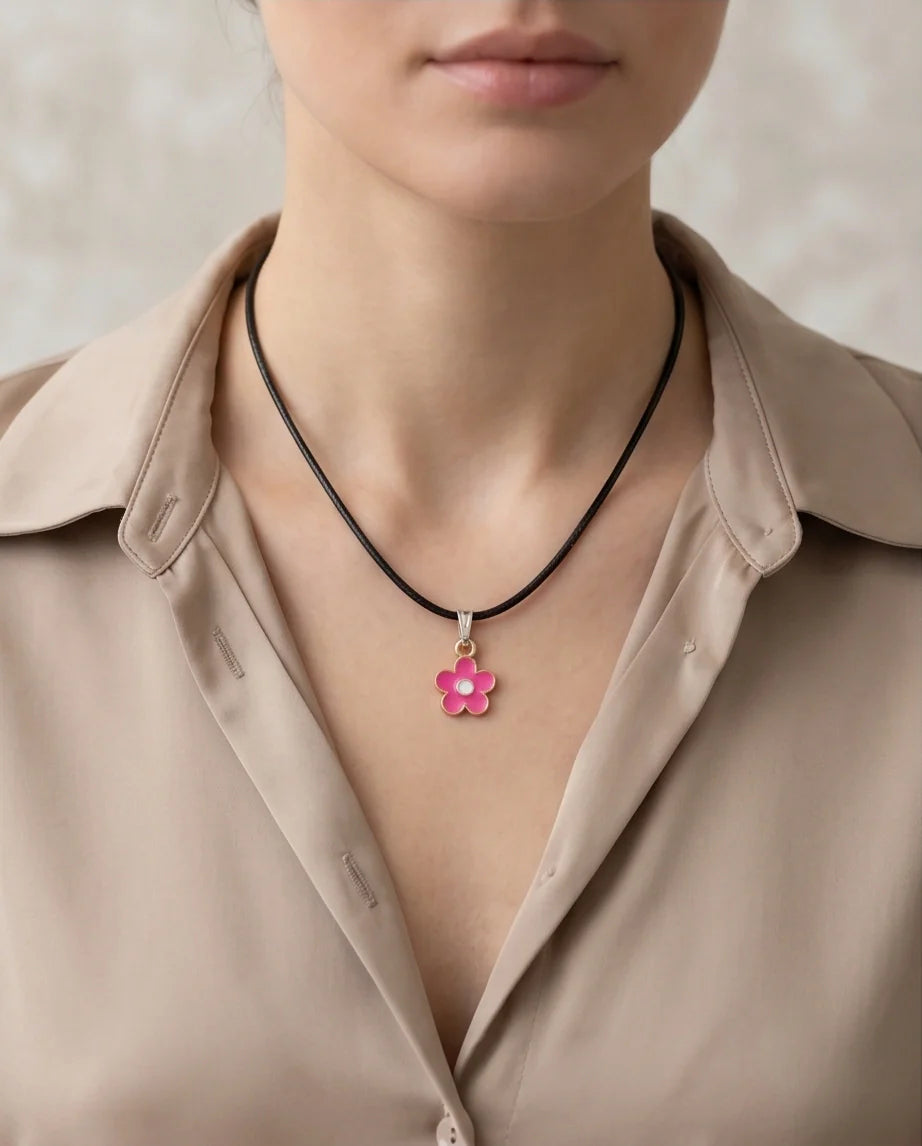 Gold and Pink Blossom Pendant Necklace