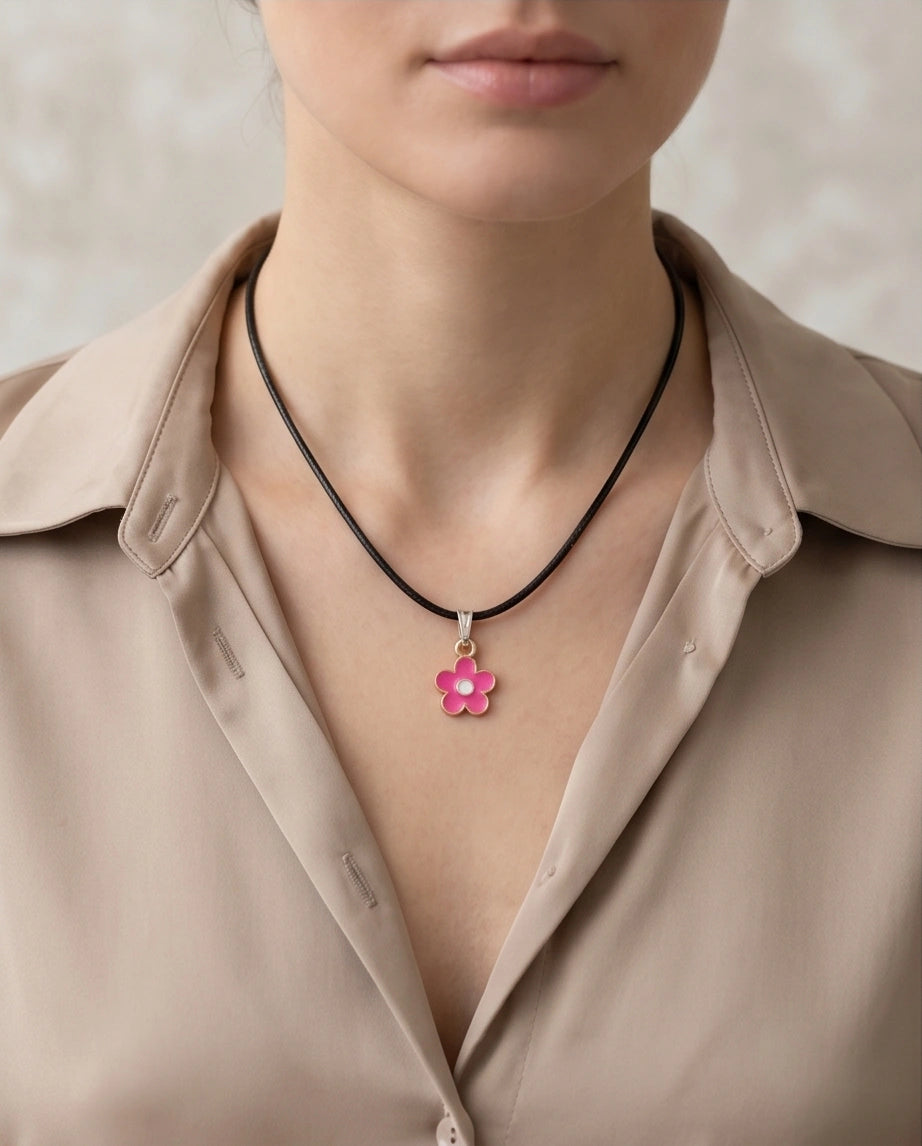 Gold and Pink Blossom Pendant Necklace