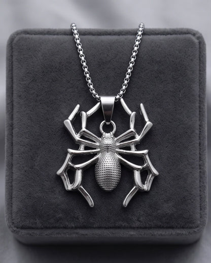 Silver Textured Spider Pendant Necklace