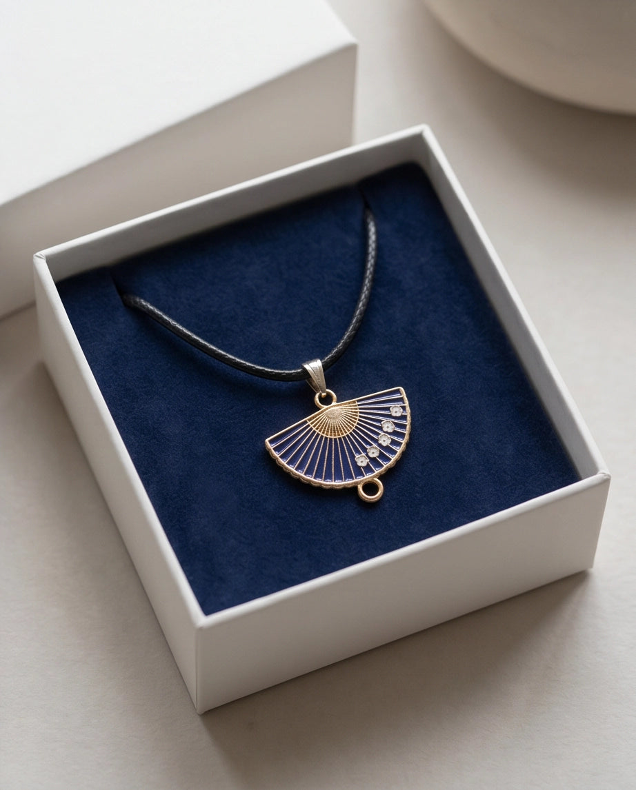 Royal Blue Floral Fan Pendant Necklace