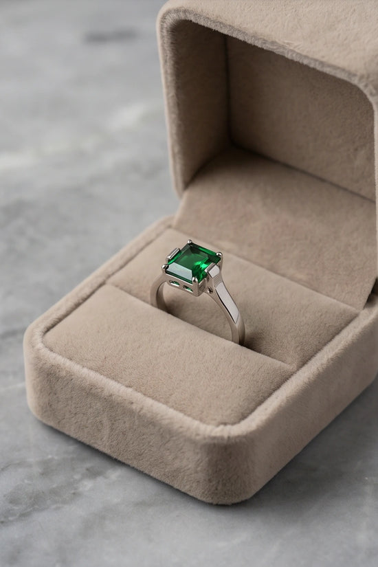 Sterling Silver Princess-Cut Deep Green Emerald Solitaire Ring