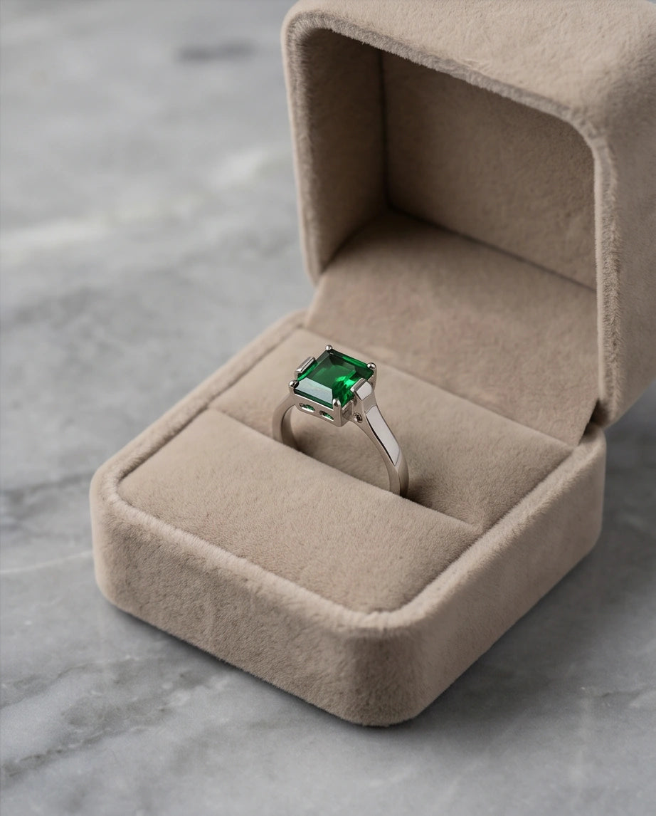 Sterling Silver Princess-Cut Deep Green Emerald Solitaire Ring