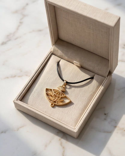 All-Gold Bamboo Fan Pendant Necklace