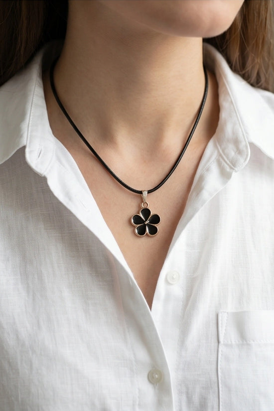 Gold and Black Flower Pendant Necklace