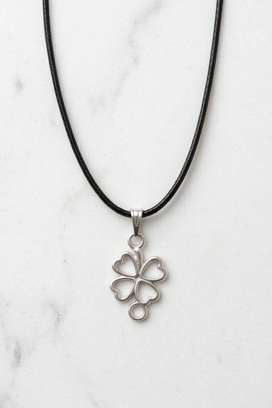 Silver Open Heart Four-Leaf Clover Necklace