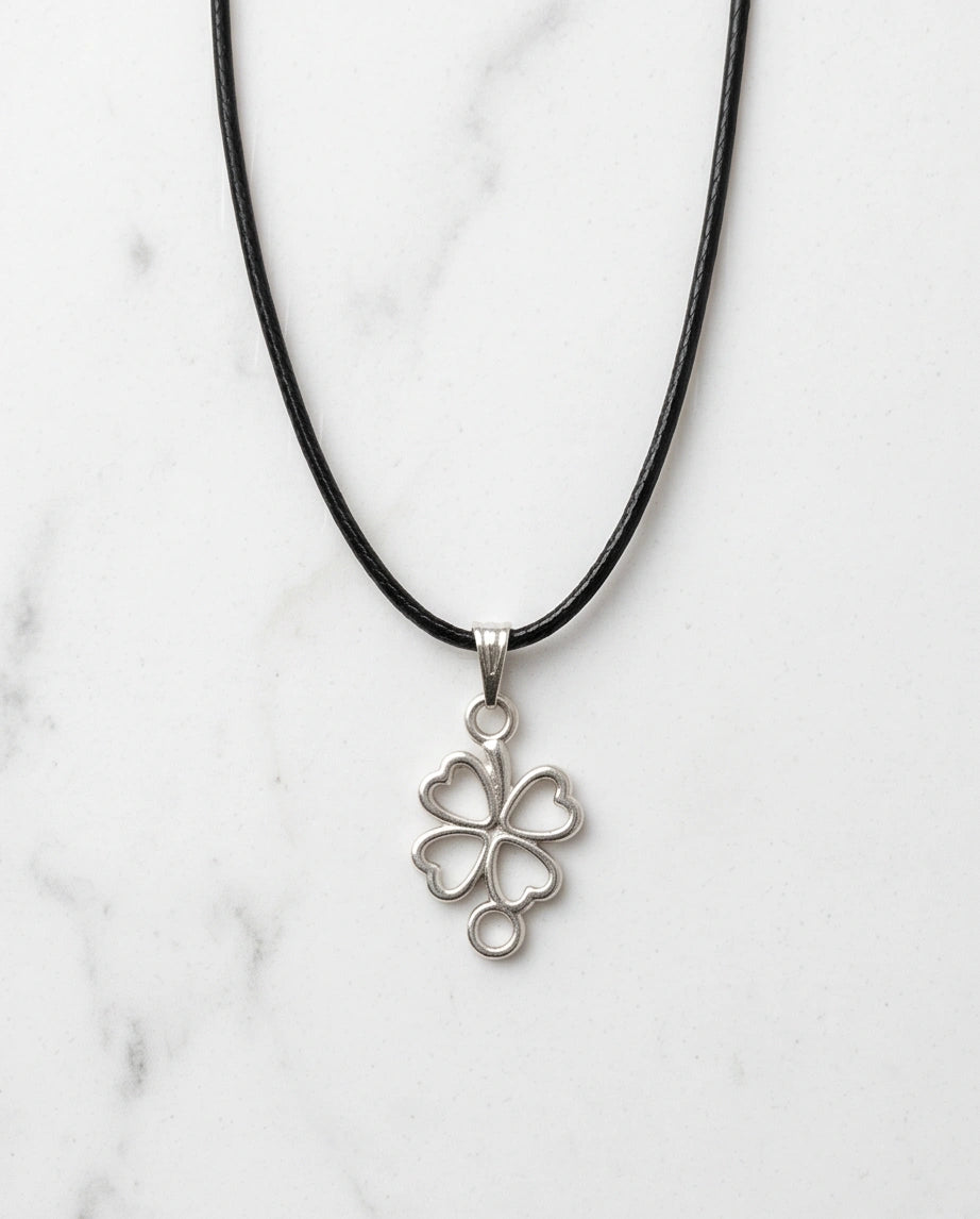 Silver Open Heart Four-Leaf Clover Necklace