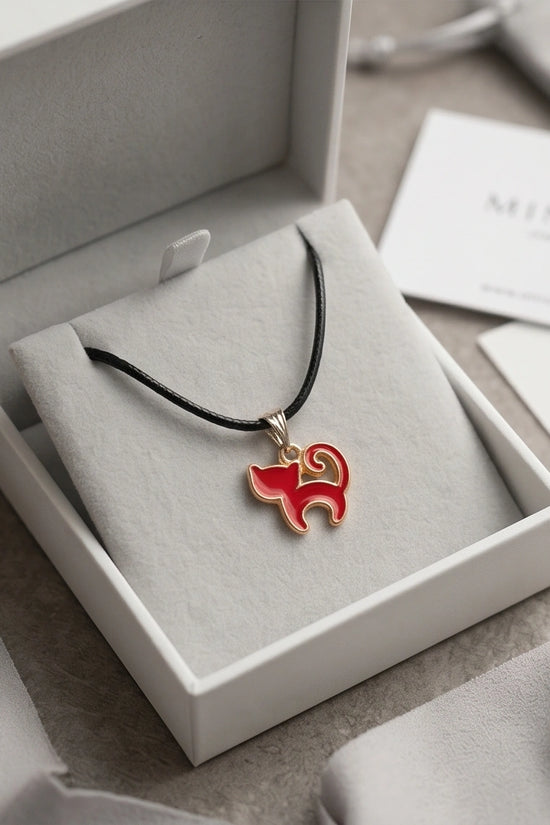 Gold and Red Cat Pendant Necklace