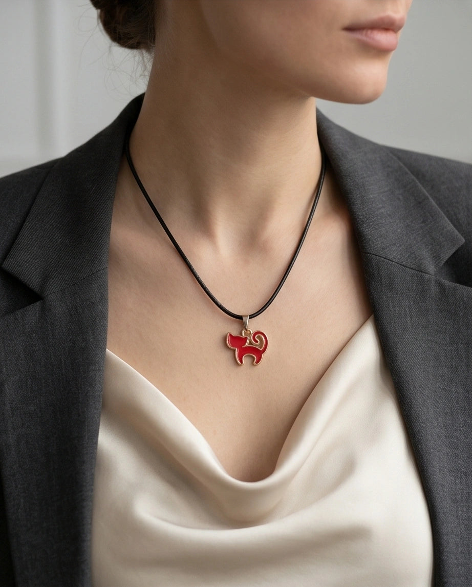 Gold and Red Cat Pendant Necklace