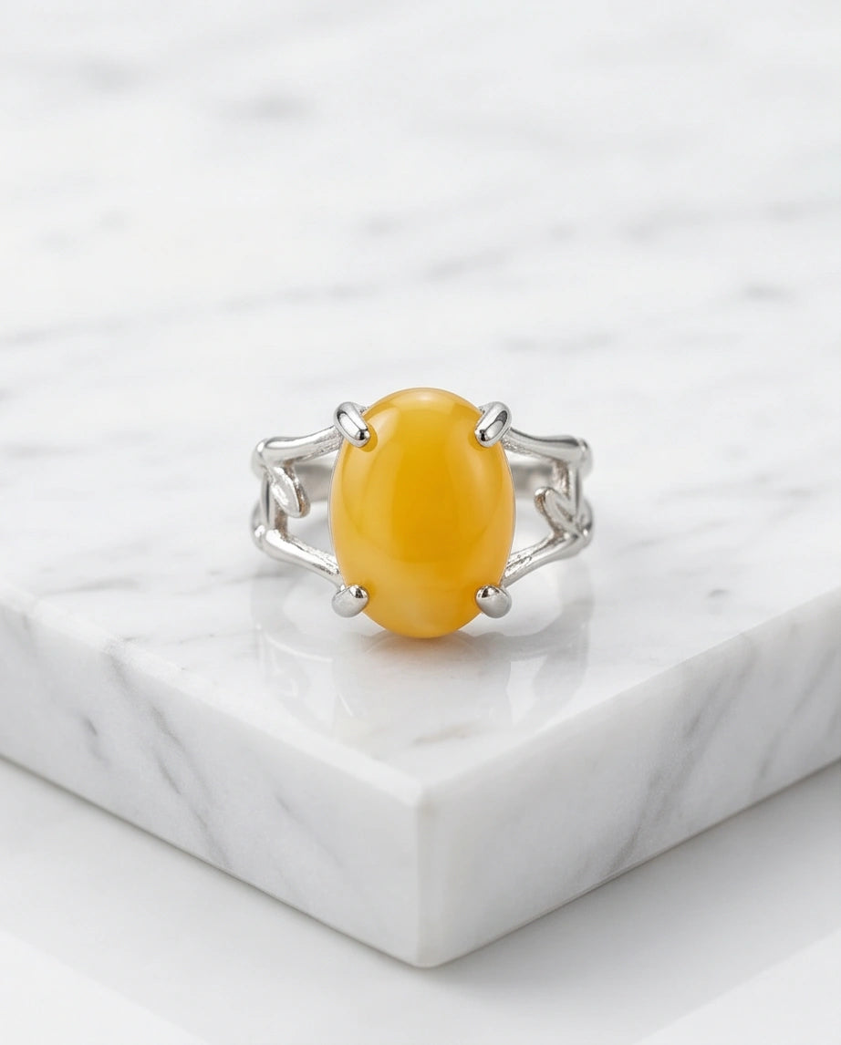 Golden Honey Leaf Statement Ring