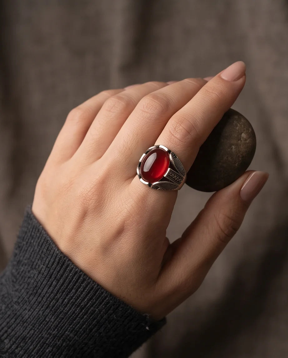 Crimson Legacy Stippled Signet Ring