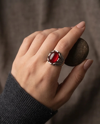 Crimson Legacy Stippled Signet Ring