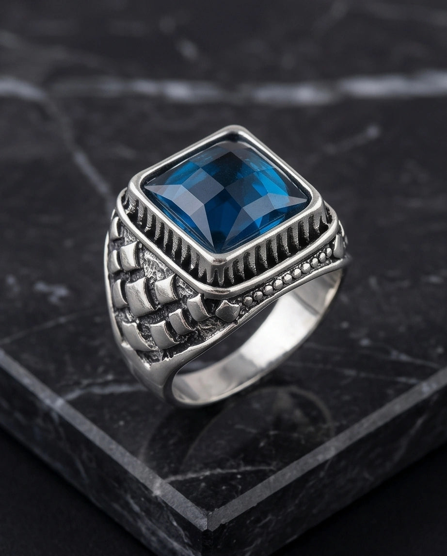 Midnight Cerulean Silver Signet Ring