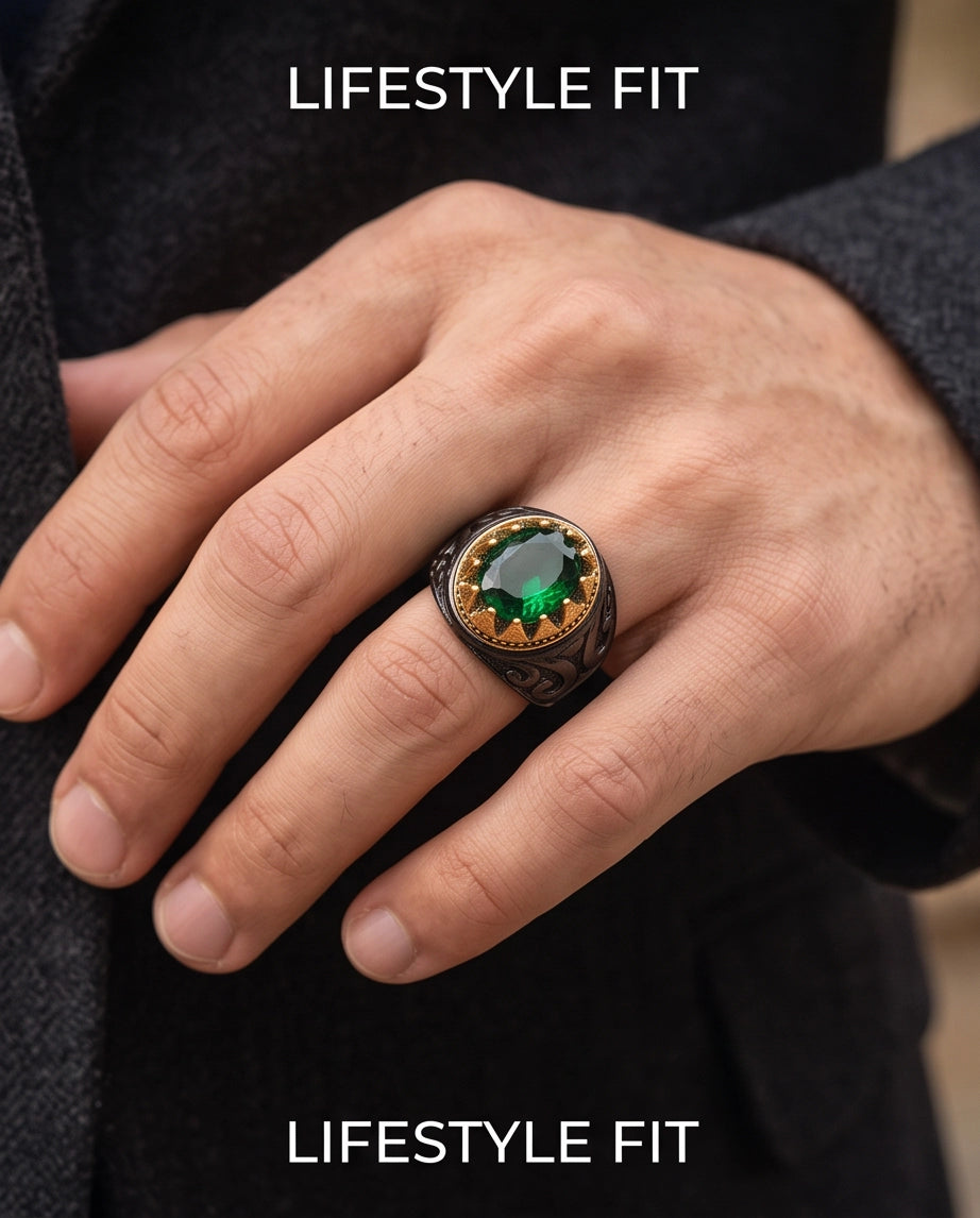 Imperial Emerald Crowned Filigree Signet Ring