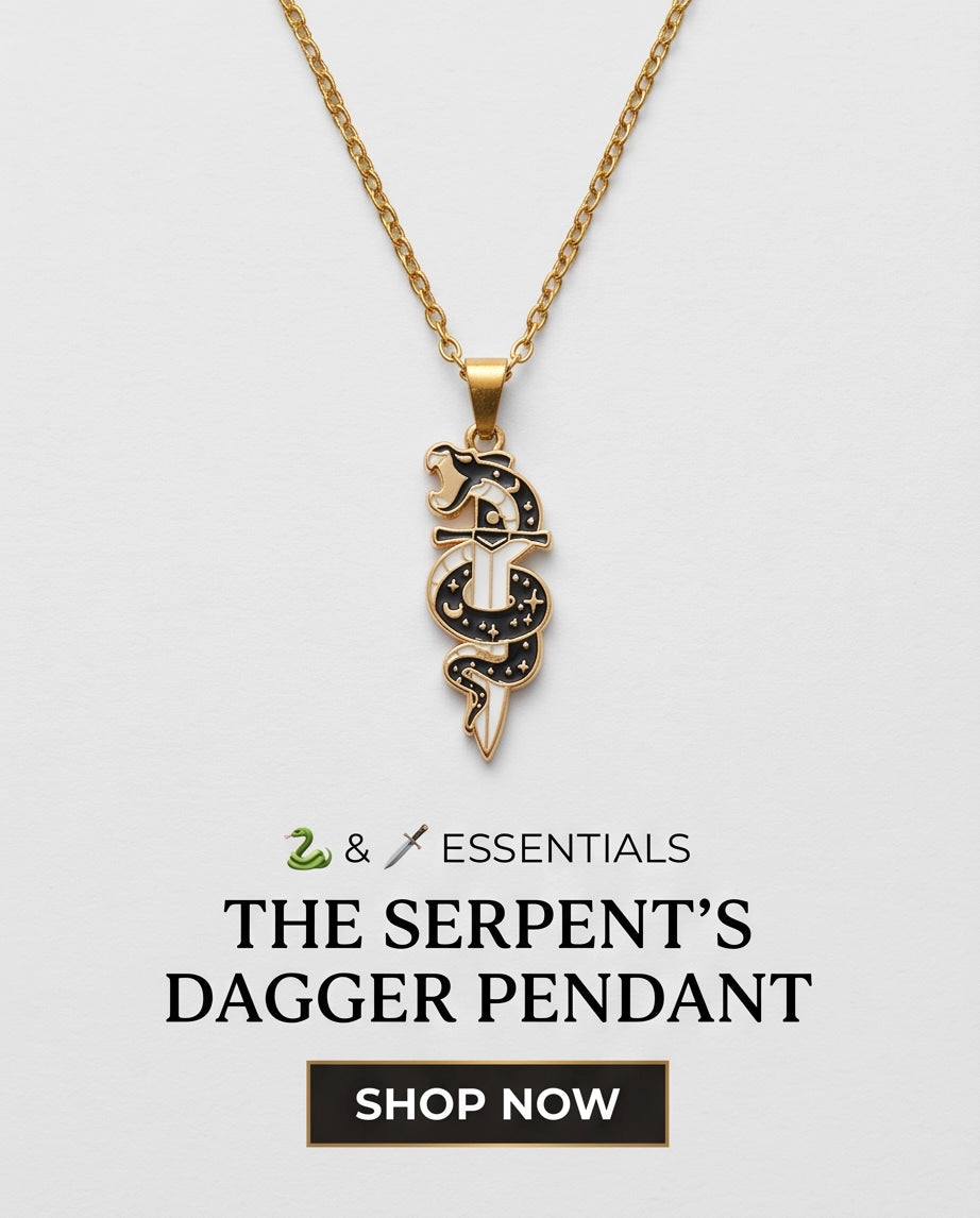 Gold Snake & Dagger Celestial Enamel Pendant Necklace