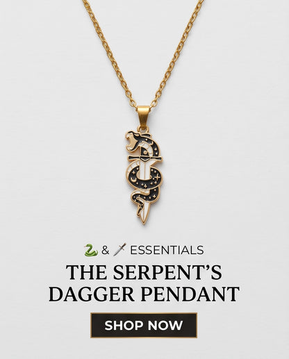 Gold Snake & Dagger Celestial Enamel Pendant Necklace
