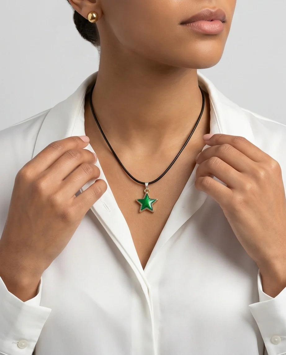 Gold and Green Star Pendant Necklace