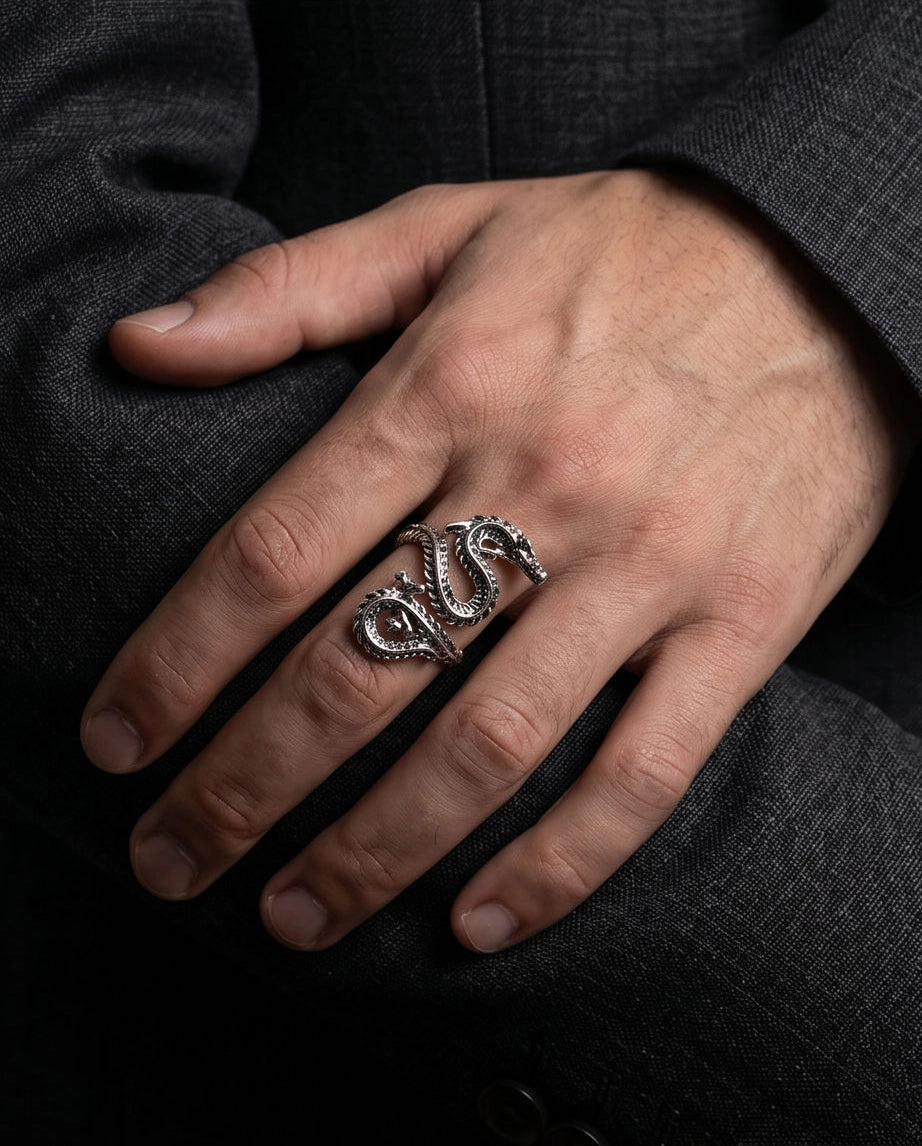 Oxidized Silver Coiled Dragon Wrap Ring
