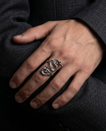 Oxidized Silver Coiled Dragon Wrap Ring