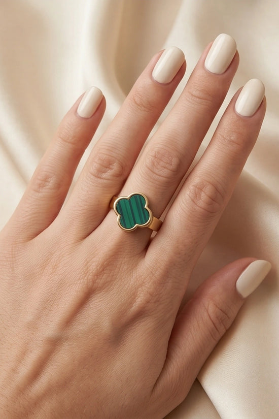 Golden Malachite Clover Minimalist Ring