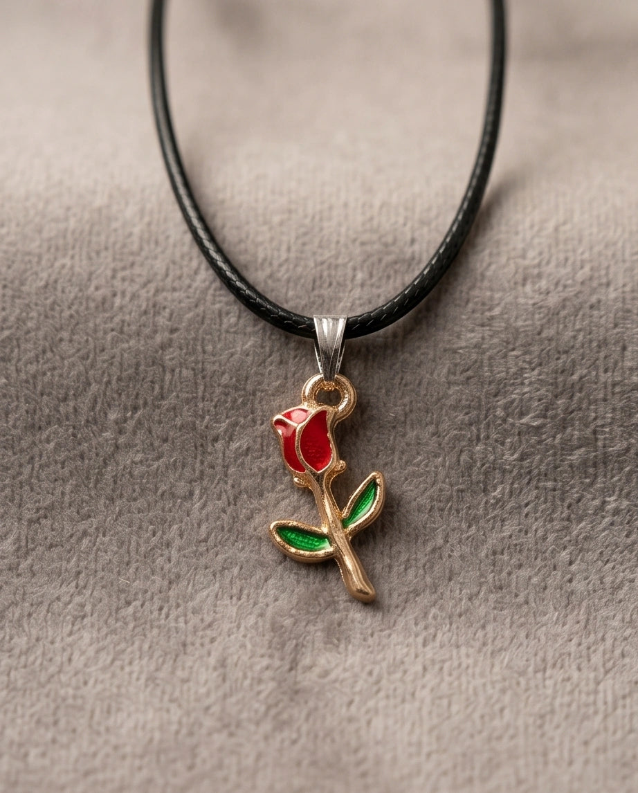 Gold and Red Rose Pendant Necklace
