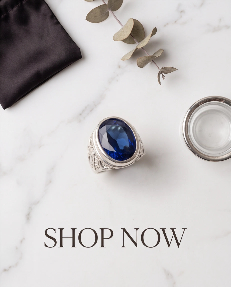 Cobalt Blue Oval-Cut Gemstone Filigree Silver Ring
