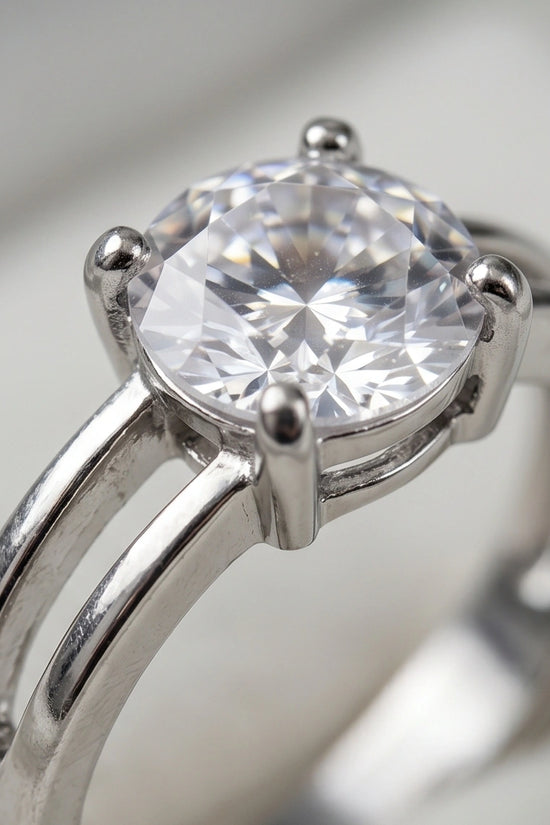 Sterling Silver Round-Cut Split Shank Moissanite Solitaire Ring