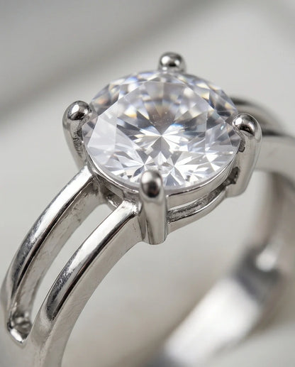 Sterling Silver Round-Cut Split Shank Moissanite Solitaire Ring