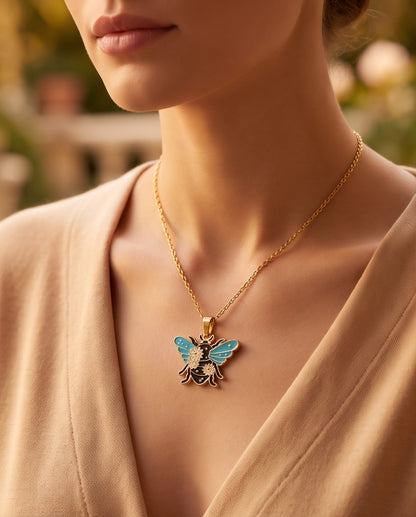 Gold Daisy Honeybee Enamel Chain Necklace