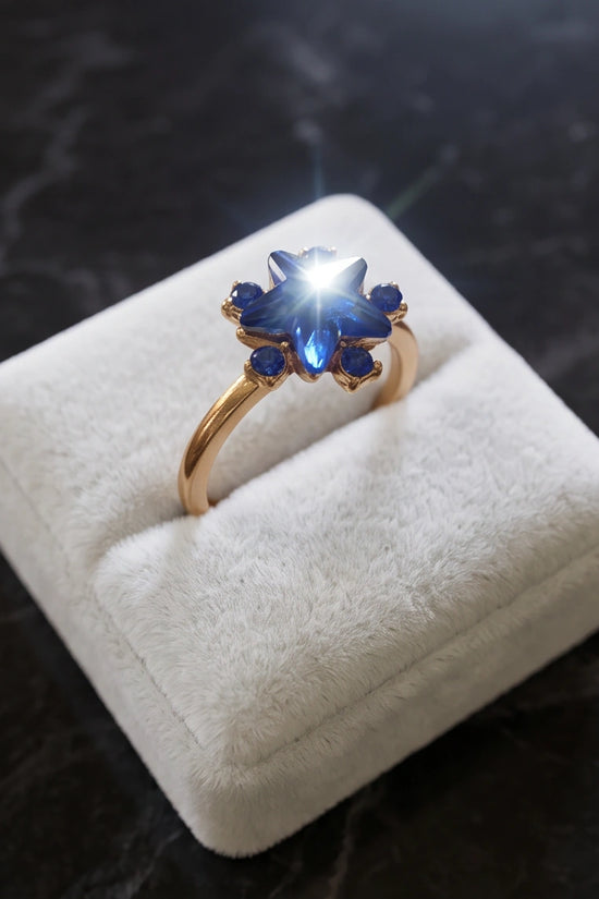 Gold Celestial Royal Blue Sapphire Star Ring