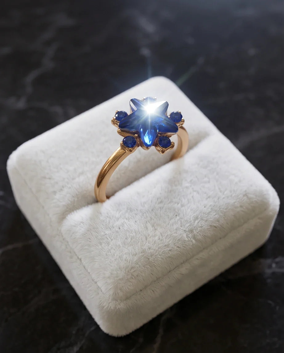 Gold Celestial Royal Blue Sapphire Star Ring
