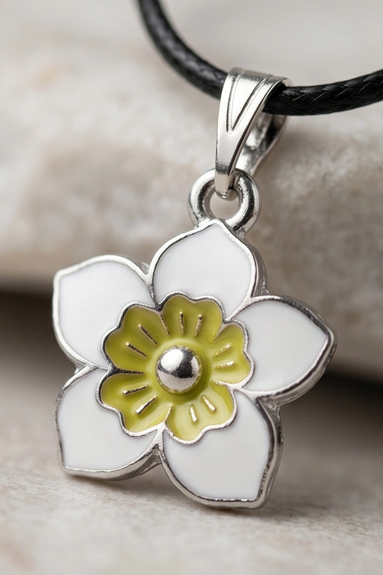 Charming White and Yellow Floral Enamel Pendant Necklace