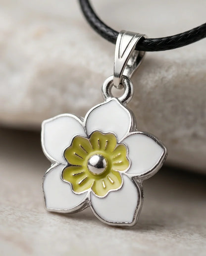 Charming White and Yellow Floral Enamel Pendant Necklace