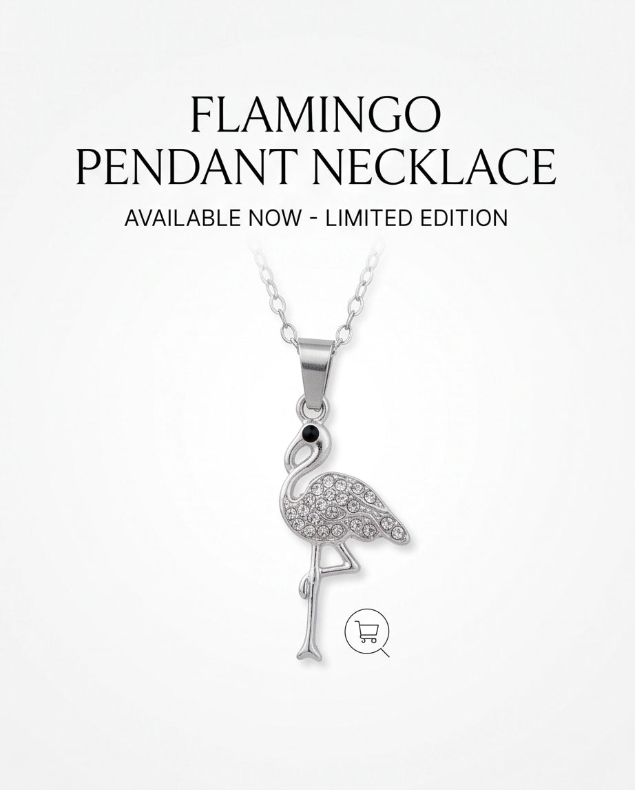 Silver Crystal Paved Flamingo Pendant Necklace