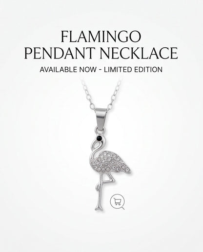 Silver Crystal Paved Flamingo Pendant Necklace