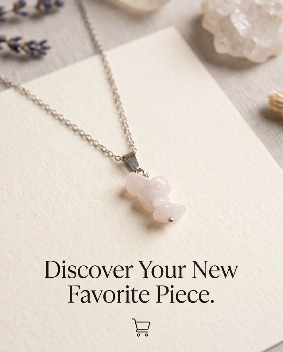 Silver Stacked Raw Rose Quartz Chip Stone Pendant Necklace