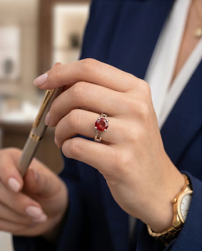 Sterling Silver Round-Cut Split Shank Garnet Red Solitaire Ring
