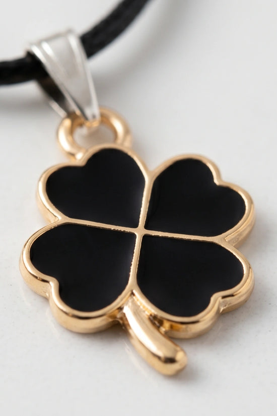 Gold and Black Four-Leaf Clover Necklace