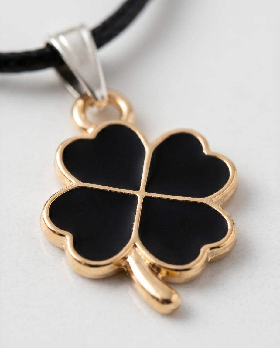 Gold and Black Four-Leaf Clover Necklace