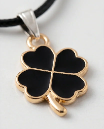 Gold and Black Four-Leaf Clover Necklace