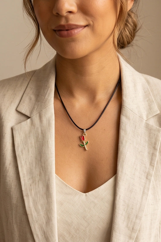 Gold and Red Rose Pendant Necklace
