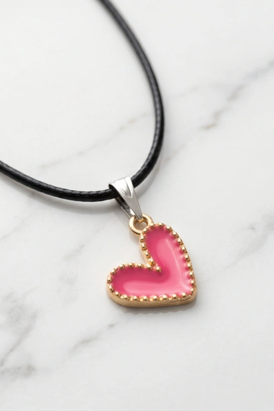 Gold and Pink Beaded Heart Necklace