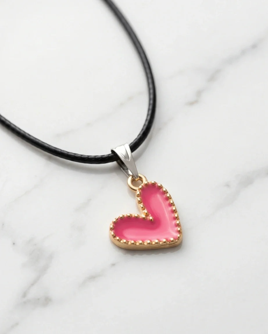 Gold and Pink Beaded Heart Necklace